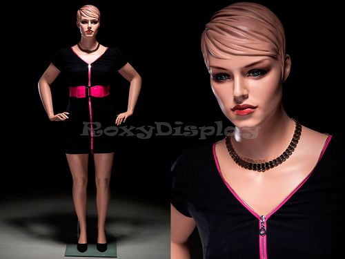 Plus Size Female Mannequin with Molded Hair and Metal Base – Fleshtone Fiberglass Display – MZ-AVIS2