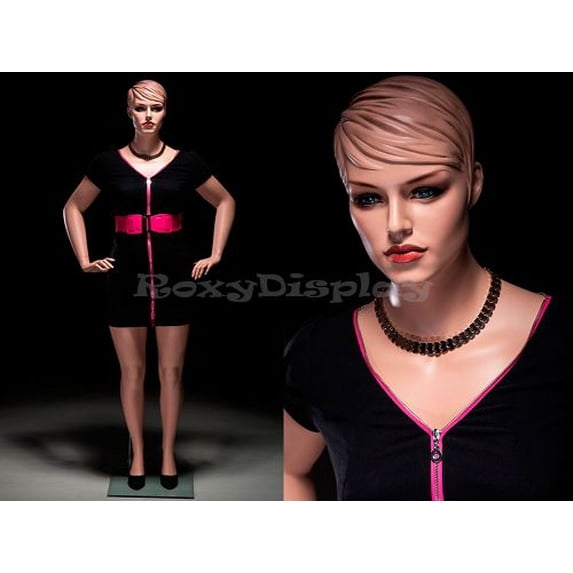 Plus Size Female Mannequin with Molded Hair and Metal Base – Fleshtone Fiberglass Display – MZ-AVIS2
