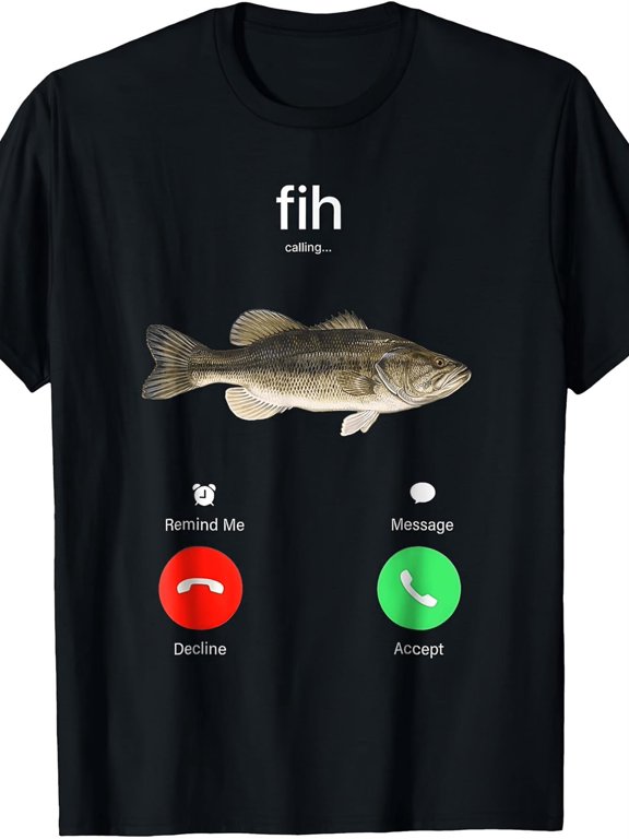 Plus Size - Fih Calling Remind Me Message Decline Accept Phone Call Fish T-Shirt Plus Size Crew Neck Short Sleeve Machine Washable