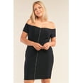 thumbnail image 1 of Plus Size Fitted Off-the-shoulder Front Zipper Bodycon Mini Dress, 1 of 5