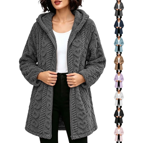 Plus Size Fleece Jackets for Women Zip Up Hooded Double-sided Velvet Long Sleeved Versatile Jacket Top