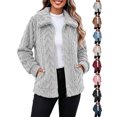 thumbnail image 1 of Plus Size Fleece Jackets for Women Zip Up Versatile Double-sided Velvet Solid Color Long Sleeved Lapel Jacket Top, 1 of 9