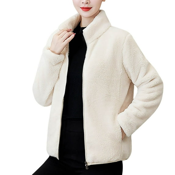 Plus Size Fleece Jackets for Womens Winter Warm Fashion Solid Color Long Sleeve Jacket