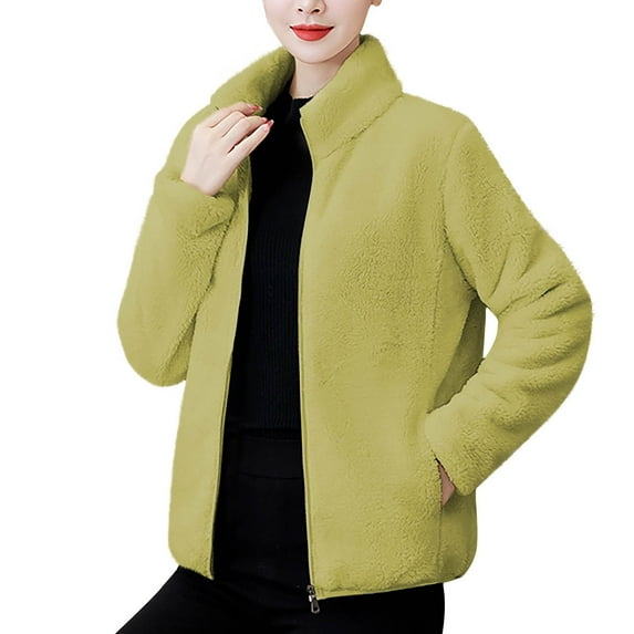Plus Size Fleece Jackets for Womens Winter Warm Fashion Solid Color Long Sleeve Jacket