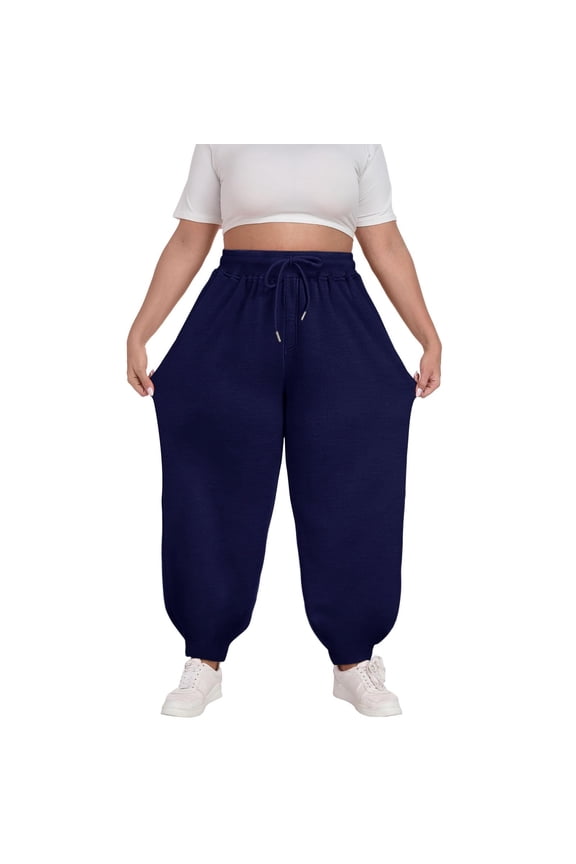 Plus Size Fleece Joggers Sweatpants for Womens Stretch Elastic Waist Active Athletic Pant Comfortable Relaxed Fit Active Athletic Sweatpant