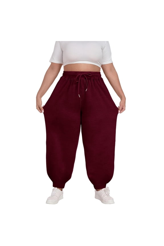 Plus Size Fleece Joggers Sweatpants for Womens Stretch Elastic Waist Active Athletic Pant Comfortable Relaxed Fit Active Athletic Sweatpant