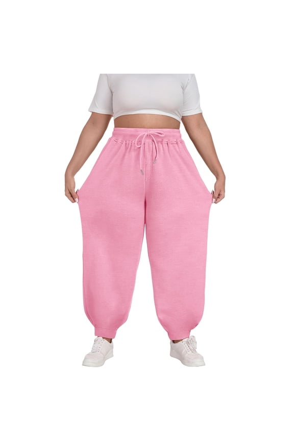 Plus Size Fleece Joggers Sweatpants for Womens Stretch Elastic Waist Active Athletic Pant Comfortable Relaxed Fit Active Athletic Sweatpant