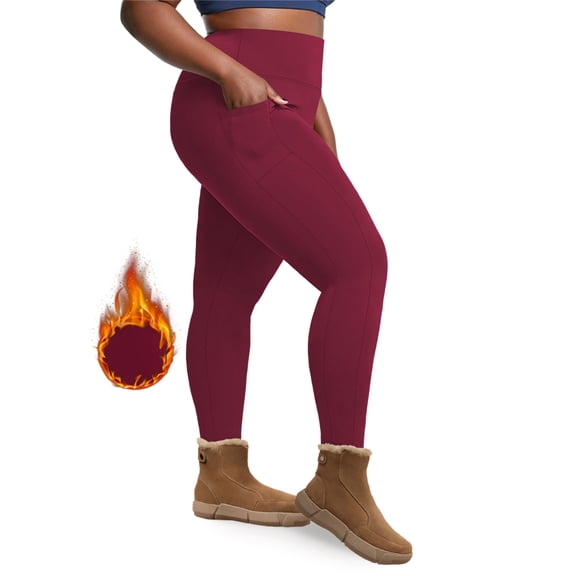 Plus Size Fleece-Lined High-Waist 7/8 Yoga Pants for Women - Winter Warm Tummy Control Workout Leggings