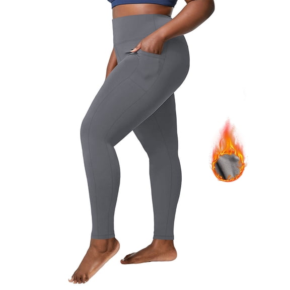 Plus Size Fleece-Lined High-Waist 7/8 Yoga Pants for Women - Winter Warm Tummy Control Workout Leggings
