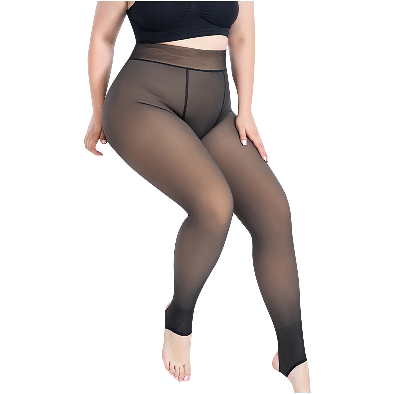 Plus Size Fleece Lined Tights for Women Sheer Warm Thermal Fake