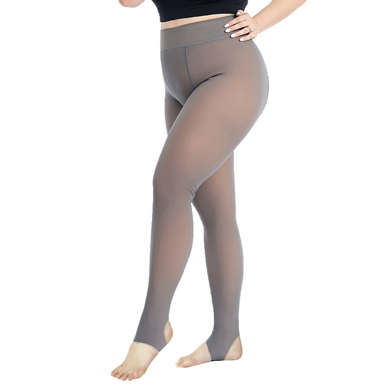 Plus Size Fleece Lined Tights for Women Sheer Warm Thermal Fake Translucent  Pantyhose High Waist Stretchy Leggings