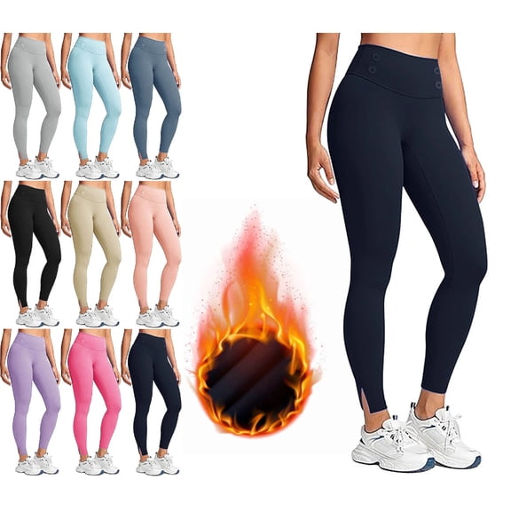 Plus Size Fleece Lined Yoga Pants for Women Thermal Jogger Leggings with Pockets High Waist Stretchy Warm Winter Pants Navy S