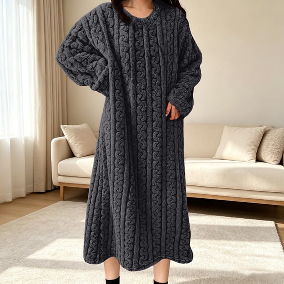 Plus Size Fleece Robe For Women, Long Warm Bathrobe & Nightgown, Extended Winter Loungewear For Lounging At Home Gray M