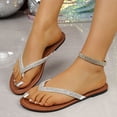 thumbnail image 1 of Plus Size Flip Flops for Women Versatile Sparkly Flat Soft Leather Comfortable Summer Beach Thong Sandals Silver Size 36-43, 1 of 9