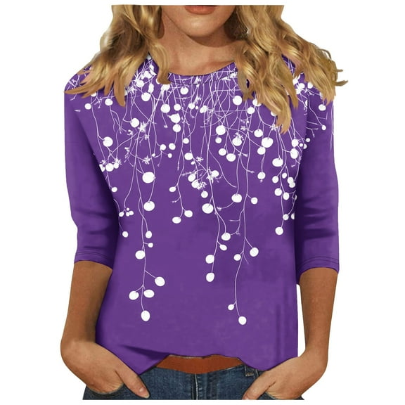 Plus Size Floral 3/4 Sleeve Tops for Womens Summer Casual Tshirts Fashion Crewneck Tunic Tee Outfit