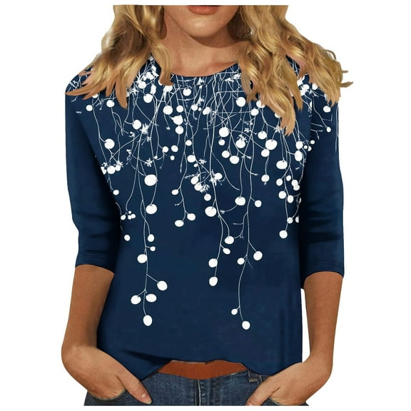Plus Size Floral 3/4 Sleeve Tops for Womens Summer Casual Tshirts Fashion Crewneck Tunic Tee Outfit