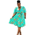 thumbnail image 1 of Plus Size Floral A Line Flare Dress With Belt, 1 of 5