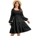 thumbnail image 1 of Plus Size Floral Dresses Women's Long Sleeve Square Neck Smocked Flowy Ruffle A Line Maxi Dress, 1 of 5