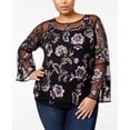 thumbnail image 1 of Plus Size Floral Embroidered Mesh Top Black 2X, 1 of 3