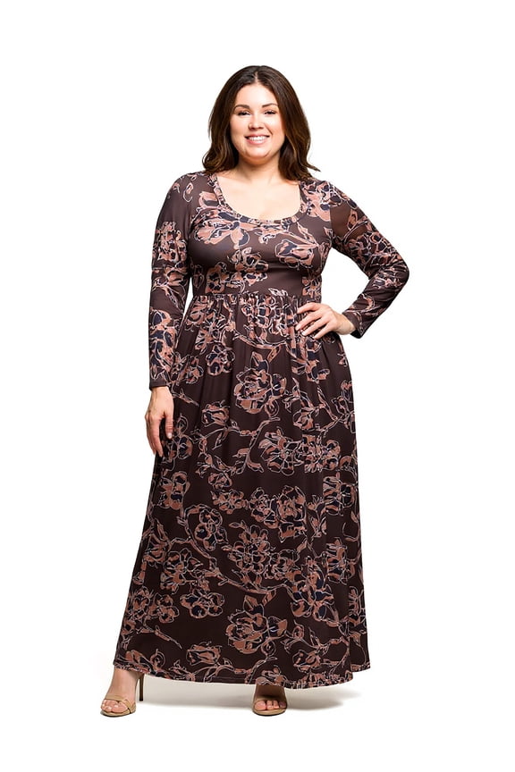 Plus Size Floral Empire Waist Pleated Maxi Dress