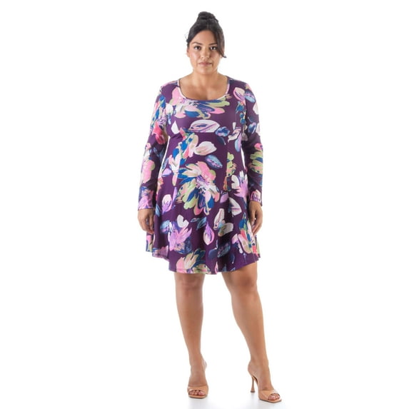 Plus Size Floral Long Sleeve Skater Dress