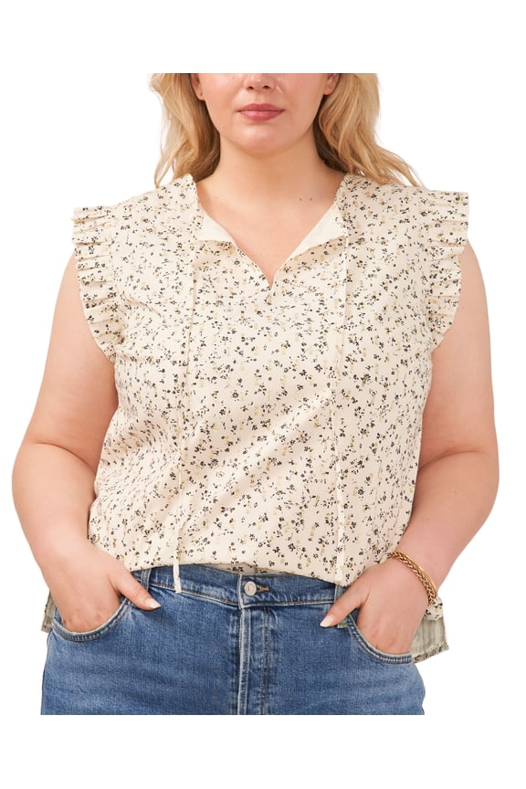 Plus Size Floral-Print Ruffled Cap-Sleeve Top Birch 1X