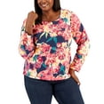 thumbnail image 1 of Plus Size Floral Print Scoop-Neck Top Intrepid Blue 2X, 1 of 1
