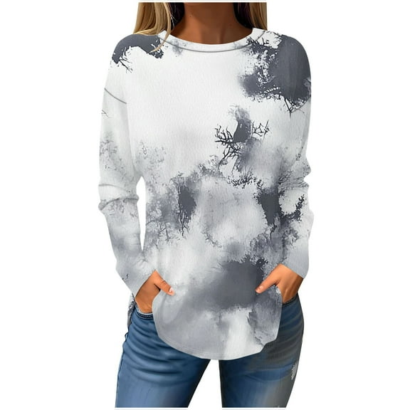 Plus Size Floral Print Shirts for Women Long Sleeve Basic Tee Fall Trendy Top Casual Beach Vacation Clothes 2025