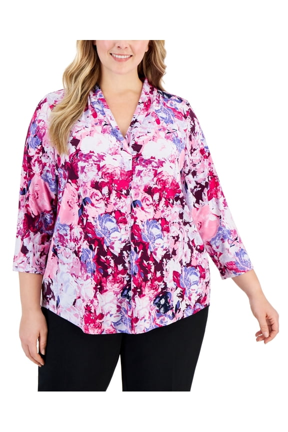 Plus Size Floral-Print Top Bitter Purple Combo 0X