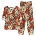 thumbnail image 1 of Plus Size Floral Printed Suits for Women 2 Piece O-Neck Short Sleeve Tops Wide Leg Pants Outfits Winter Loose-Fit Loungewear Sets, 1 of 5