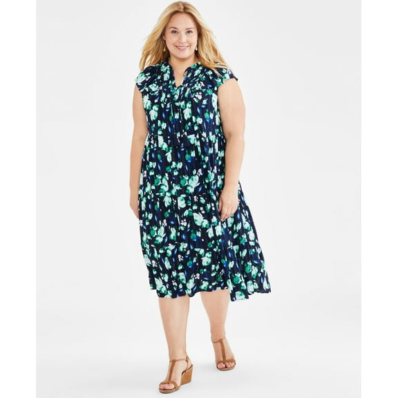 Plus Size Floral Shine Dress Floral Blue 3X