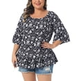 thumbnail image 1 of Agnes Orinda Women's Plus Size Easter Tops Floral Ruffle Hem Crew Neck Off Shoulder Half Sleeve Blouse Summer T-Shirt 2X Black, 1 of 6