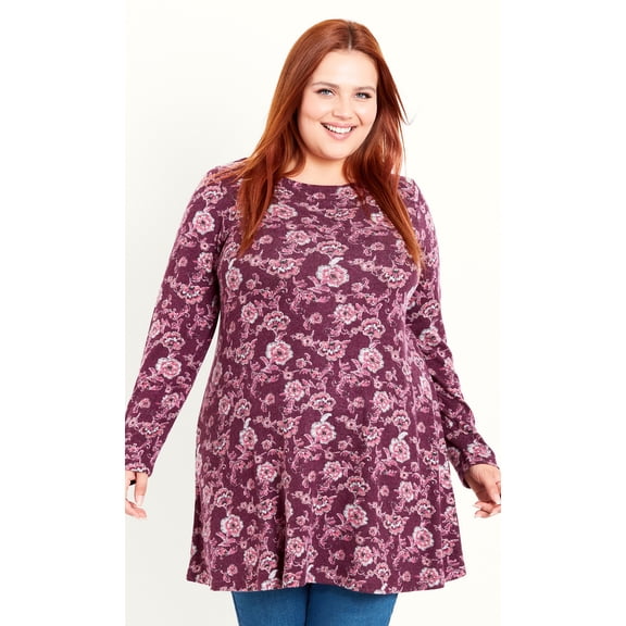 Plus Size Floral Tunic Top Red 26W28W