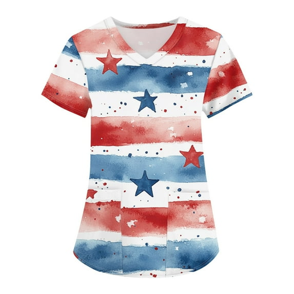 Plus Size Floral V-Neck Workwear Tops, Polyester-Spandex Scrubs Loose Fit Scrub Shirts For Nurses Colourful Print Tops Printed Women Vintage Dress Dresses Summer 2025 White