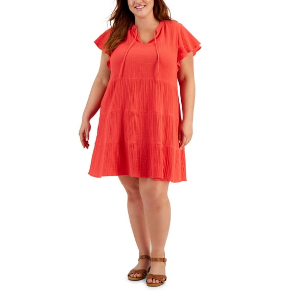 Plus Size Flutter-Sleeve Dress Tropical Punch 2X