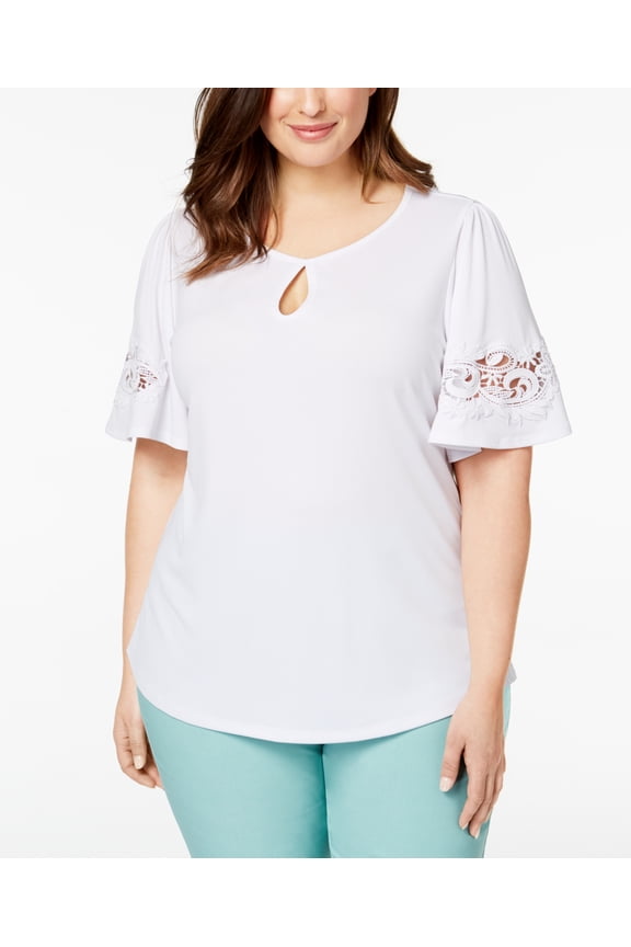 Plus Size Flutter-Sleeve Top Bright White 3X
