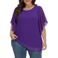 thumbnail image 1 of Plus Size Flutter Sleeve Tops for Women 3/4 Length Loose Fit Solid Blouses Soft Casual Daily Spring and Summer Shirts, 1 of 4