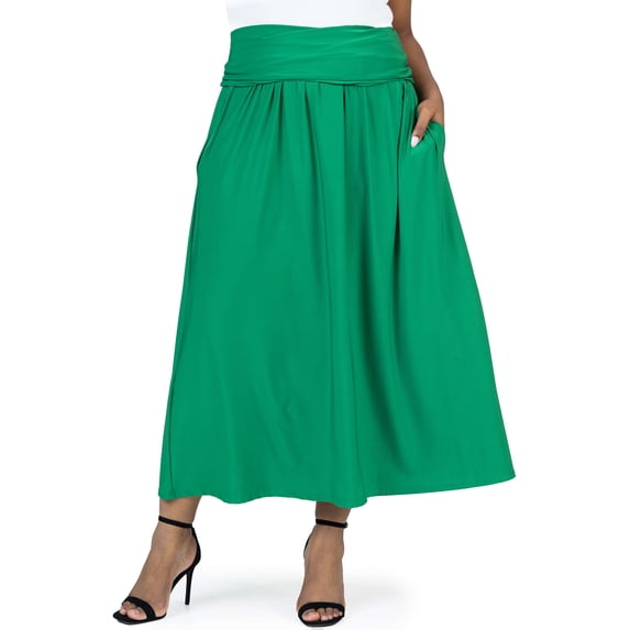 Plus Size Foldover A Line Pocket Maxi Skirt