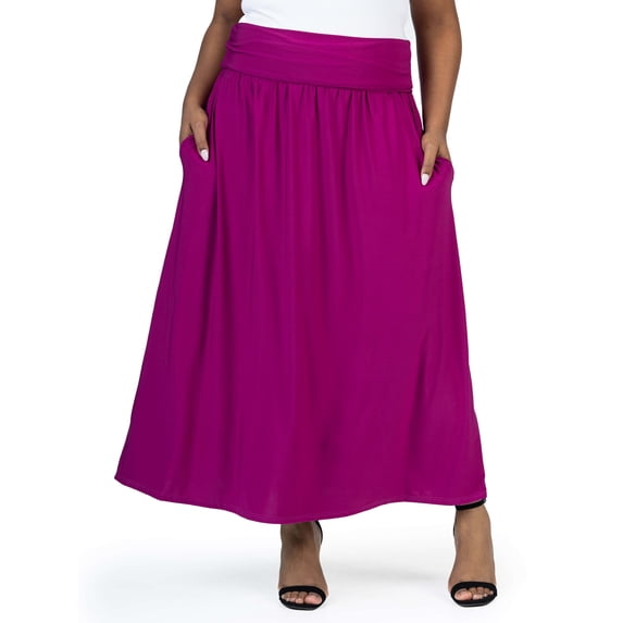 Plus Size Foldover A Line Pocket Maxi Skirt
