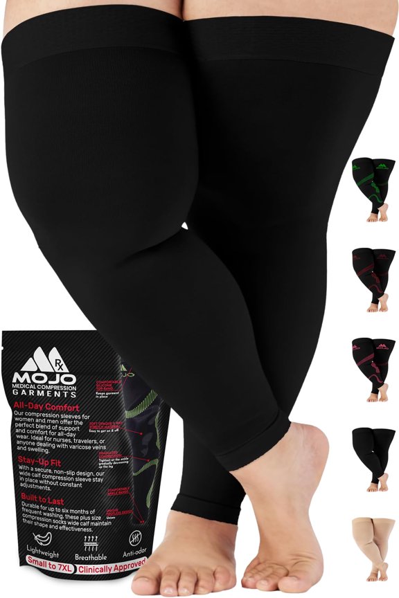 Plus Size Footless Compression Stockings for Women & Men 20-30mmHg - Black, 4XL