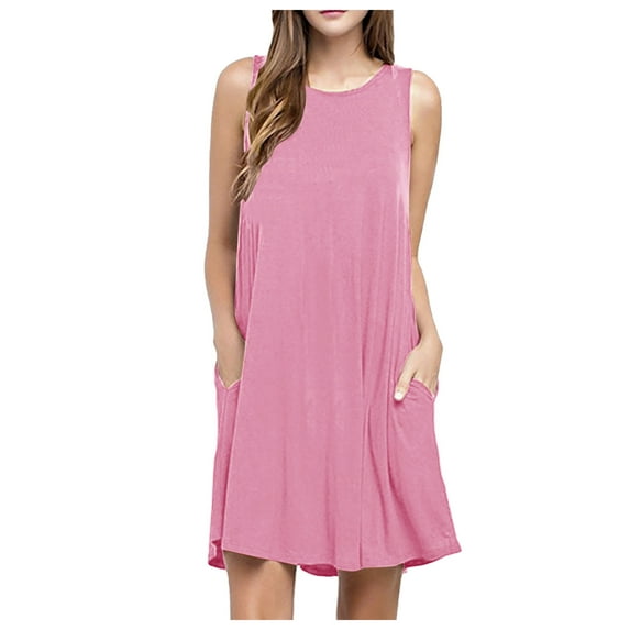 Plus Size Formal Dresses for Women New Women Summer Casual Dress Sleeveless Crew Sundress a Line Flowy Tshirt Beach Sundresses Vacation Outfits Summer Maxi Dress New Pinky XL