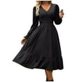 thumbnail image 1 of Plus Size Formal Dresses Women Fashion Leisure Solid Color Dresses Long Sleeve V-Neck Flowy Autumn Winter Dresses High Elastic Waist Dresses Size S-2XL, 1 of 7