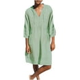 thumbnail image 1 of Plus Size Formal Dresses Women V-Neck Casual Loose 3/4 Sleeve Dresses with Pocket Women's Plus Size Polyester Fabric Night Out Ball Gown Dress Style-633 Green XXL, 1 of 6