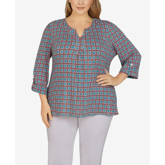 Plus Size Foulard Pleated Top Hibiscus Multi 3X