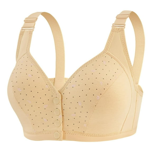 Plus Size Front Closure Bra for Women Wireless Bra Seniors No Underwire Comfortable Breathable Large Bust Bras (40, Khaki)