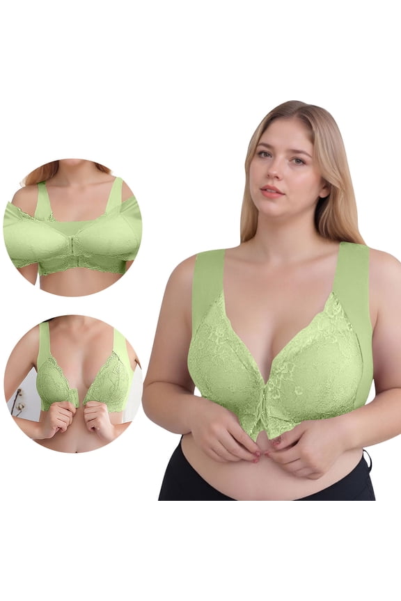 Plus Size Front Closure Bras for Women Lace Push-Up Wireless Bralettes Seamless Comfy Bra Everyday, 42/95BCDE Mint Green