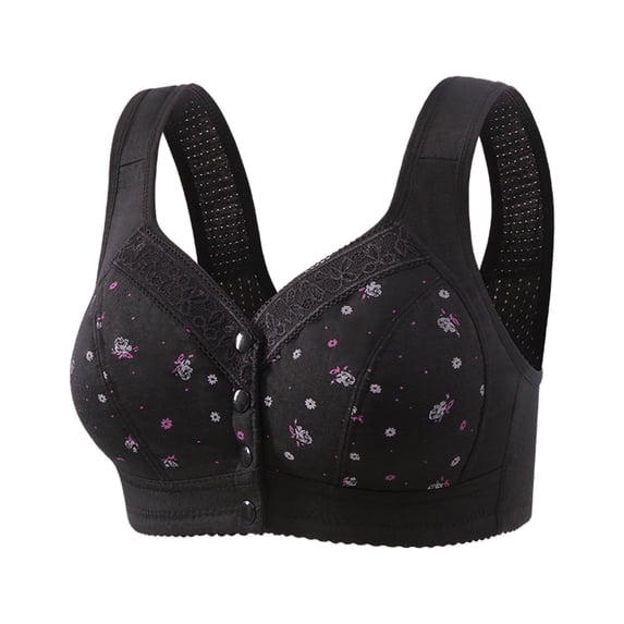 Plus Size Front Closure Bras for Women Push Up Wireless Bralette Comfortable Snap Closing Bras Everyday Bras with Wide Straps