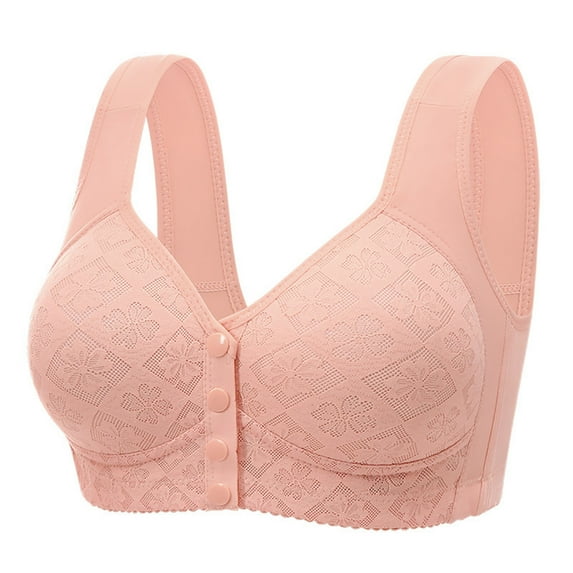 Plus Size Front Closure Bras for Women V Neck Wireless Bras Push Up Bra for Old Women Seamless Bralettes with Wide Strap