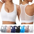 thumbnail image 1 of Plus Size Front Closure Sports Bra With Removable Pads, Women's Solid Color Underwire Front Zipper Back Gathered Sports Bra，Breathable Mesh Sports Bra Yoga and Lounging, Size S-4XL, 1 of 5
