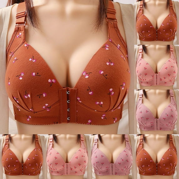 Plus Size Front Closure Sports Bra for Women, Solid Color Print Wirefree Sports Bra with Adjustable Shoulder Straps, Women's Seamless Bra for Yoga and Lounging, Size L-5XL